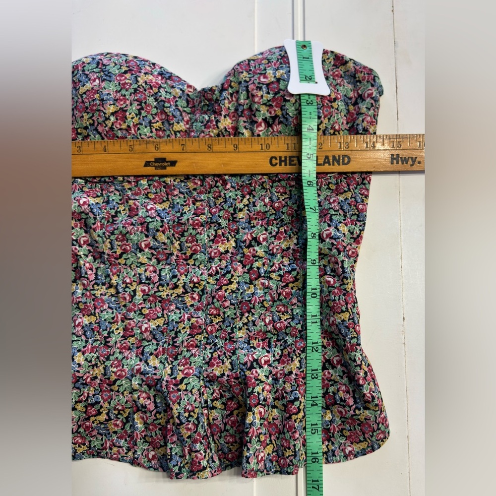 American Rag CIE Women’s Sz Medium Cotton Floral Ruffle Strapless Blouse Top - Picture 4 of 6